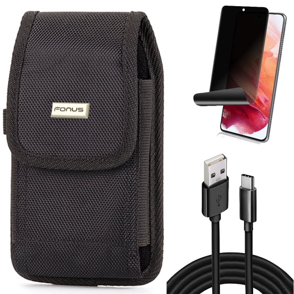 Case Belt Clip & 10ft USB Cable & Privacy Screen Protector for Samsung Galaxy S22 (6.1") - Rugged Holster & Type-C Charger Cord & TPU Film Fingerprint Works Accessory Bundle