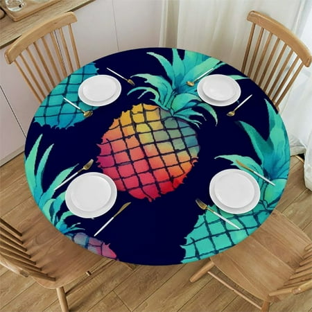 

Orinice Pineapple Flower Pattern Round Table Cover Stain Resistant Washable Indoor Outdoor Tablecloth Kitchen Dining Wedding Parties Picnic Farmhouse 100% Polyester Fiber 38-42