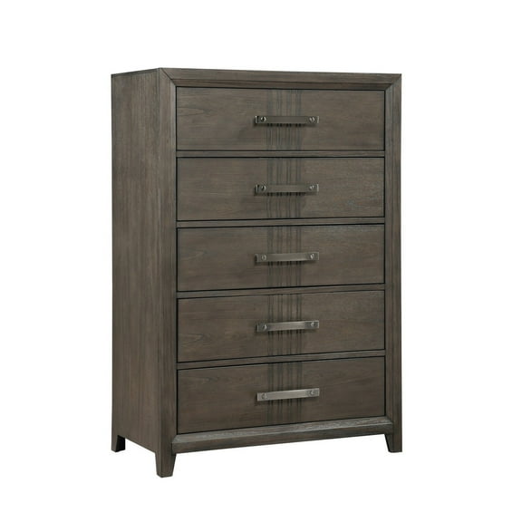 Benjara Wali 51 Inch Tall Dresser Chest, 5 Drawer, Black Handles, Walnut Brown