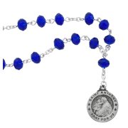 St Anthony Chaplet Blue Crystal Catholic Rosary w Prayer Card