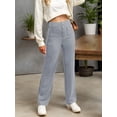 thumbnail image 4 of Weardear Women's Casual Straight Leg Pants High Waisted Button Down Stretchy Business Work Trousers with Multiple Pockets, 4 of 7