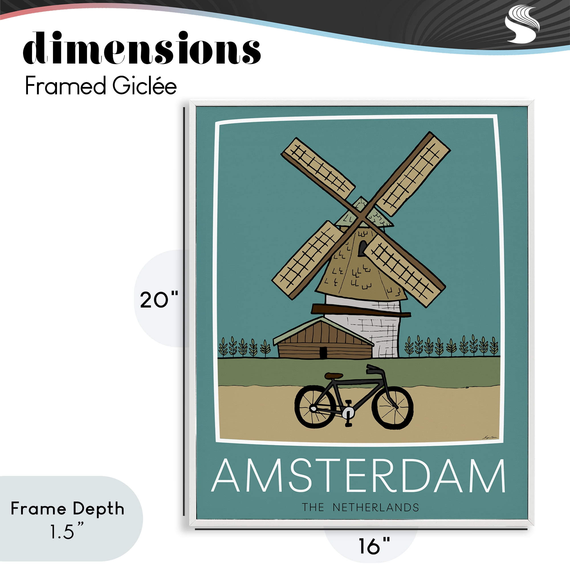 Stupell Industries Amsterdam Windmill Poster White Framed Giclee Art, design by Hugo Edwins