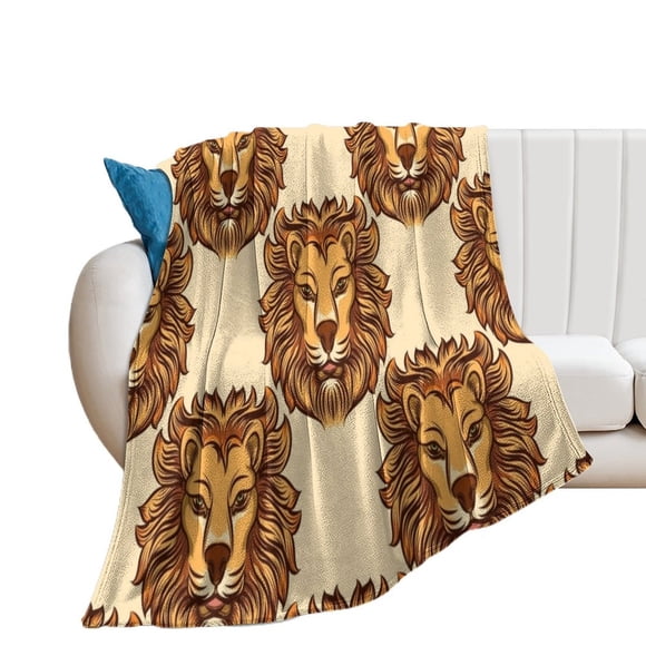 Motif Lion Papier Peint Couverture Douce et Confortable Imprimé Animal Couverture en Flanelle Chaude Légère Pelucheuse Cadeaux pour Enfants Adultes