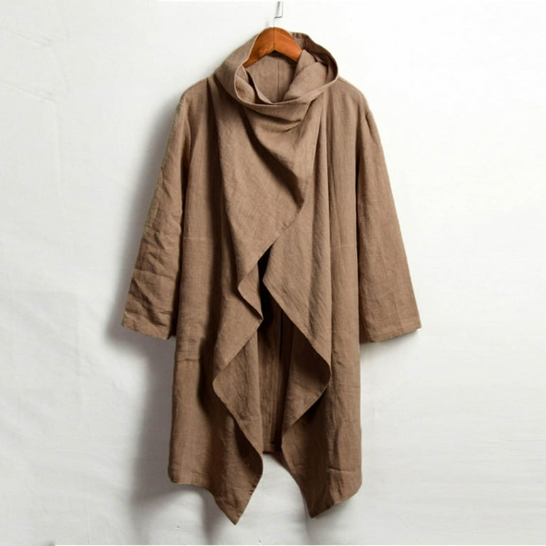 Zylarhe Mens And Linen Cape Long Irregular Cloak Long Sleeve