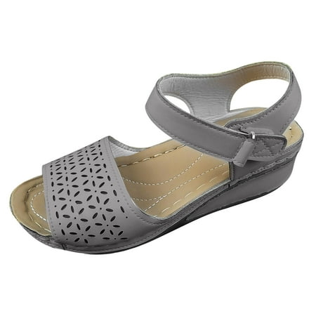 

Funicet Womens Sandals Women s New Large Size Hollow Thick Bottom One Line Buckle Wedge Sandals Gray 39