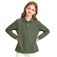 thumbnail image 5 of Kids Polo Shirts Boys Girls School Uniform Long Sleeve Shirt Cotton Collared Tops Soft Casual School Wear Basic Golf Shirt,12-13Y,Dark Green, 5 of 7