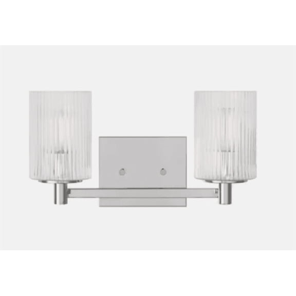 Generation Lighting Lando 2-Light Bathroom Vanity Light, 15 in, Steel Finish with Striated Glass