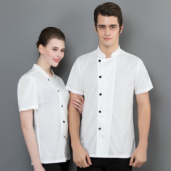 UPOUART 1Pc Breathable Solid Jacket Short Sleeve Cook Uniform for Food Service