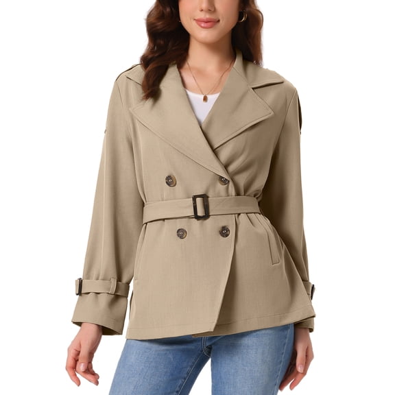 INSPIRE CHIC Trench Coat for Women's Long Sleeve Double Breasted Lapel Casual Fall Jacket Coats Outerwear with Belt XS Light Khaki