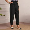thumbnail image 5 of QLEICOM Womens Slacks Women's Wrinkle Free Relaxed Fit Straight Leg Pants Fashion Elastic Waist Pure Straight Leg Cotton Linen Cropped Pocket Trousers Wide Leg Pants Relaxed Fit Trousers Black XXL, 5 of 7