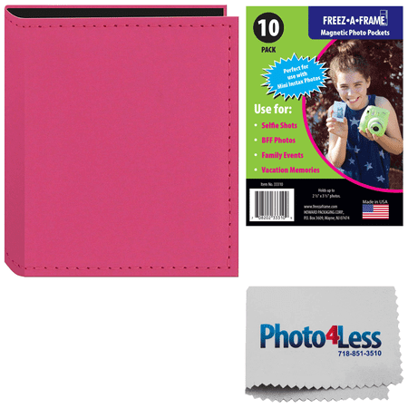 Sewn Leatherette Photo Album Holds 40 Fujifilm Instax and Polaroid Credit Card Size Instant Prints or Name Cards + Magnetic Photo Pockets 10 Pack + Cleaning Cloth - Top Value Kit!