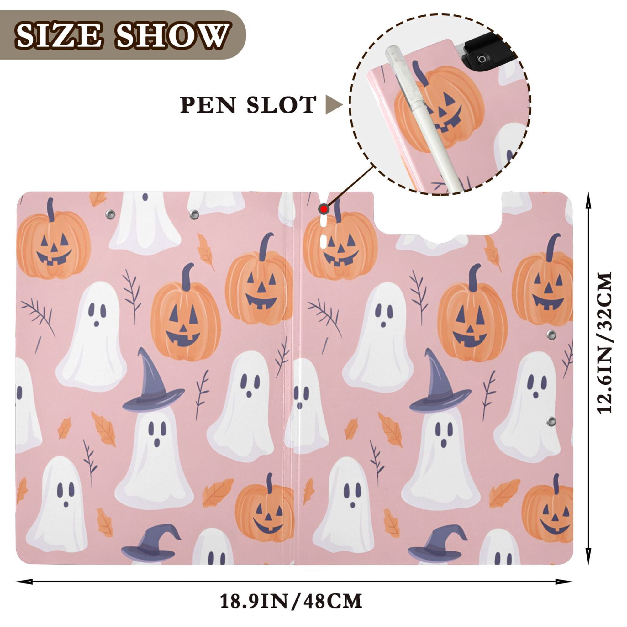 FORMRS A4 Clipboard Folder with Pen Holder Horizontal Foldable School Office Binder, Cartoon Halloween Ghosts