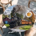 thumbnail image 2 of Steam Train Round Tablecloth, Fitted Table Cover with Elastic for 45"-54" Round Tables, Railroad Country Barn Rustic Trees Farmhouse Table Cloth Outdoor Indoor Dinning Party Waterproof Tablecloths, 2 of 7