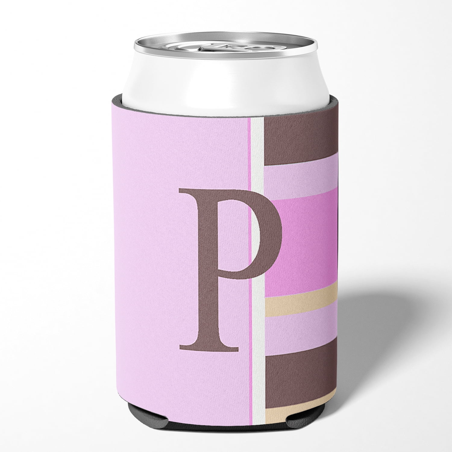 Letter P Initial Monogram - Pink Stripes Can or Bottle Hugger