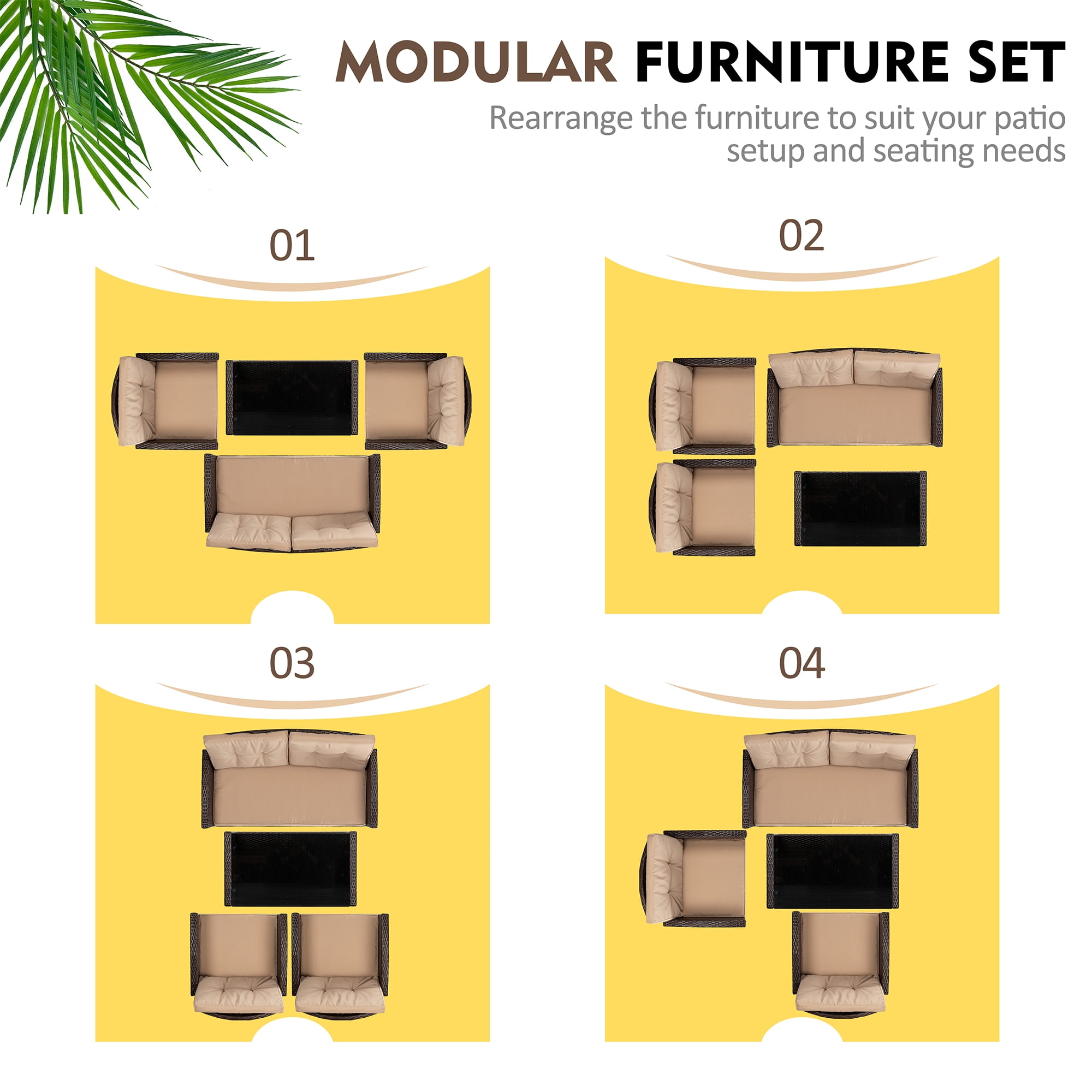 Walsunny 4 Pieces Outdoor Sectional Conversation Wicker Patio Furniture Set with Cushion Table for Backyard,Porch,Garden,Poolside Balcony,Gray
