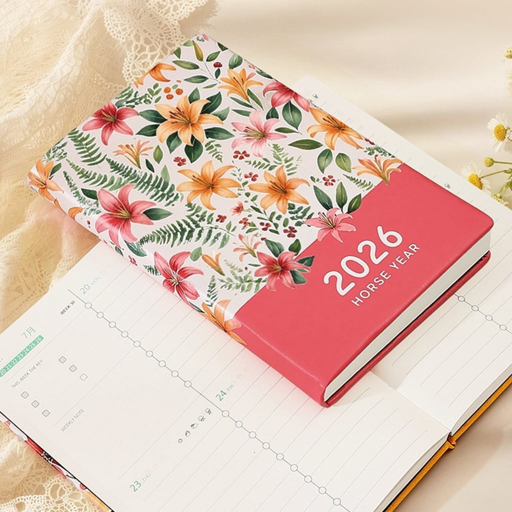 2026 Weekly Planner Hardcover Flower Leather Academic Planner Notebook 256 Pages