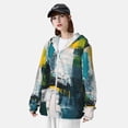 thumbnail image 3 of Fotbe Abstract Brushstrokes Green Blue Chaqueta con Protección Solar UPF 50+ para Hombre y Mujer, Camisa con Capucha y Bolsillos-3X-Large, 3 of 7