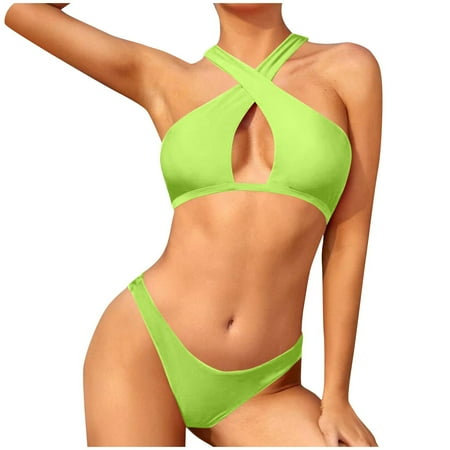 Arnsht 2 Piece Bathing Suits for Women Criss Cross Cut Out Swimsuit Soft Comfort Breathable Triangle High Waisted Cheeky Bikini Set Mint Green M