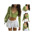 thumbnail image 6 of KOMOO Women Rib Knit Cardigan Long Sleeve Button Lapel Crop Tops Casual Basic Slim Knitted Tops Streetwear, 6 of 8
