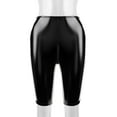 thumbnail image 2 of Sexy Black PVC Leather Open Crotch Shorts Women Exotic Bodycon Slim Faux Leather Skinny Shorts Wetlook Nightclub Wear, 2 of 5