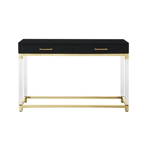 Posh Briar 2-Drawer Metal Console Table with Acrylic Legs in Black/Gold
