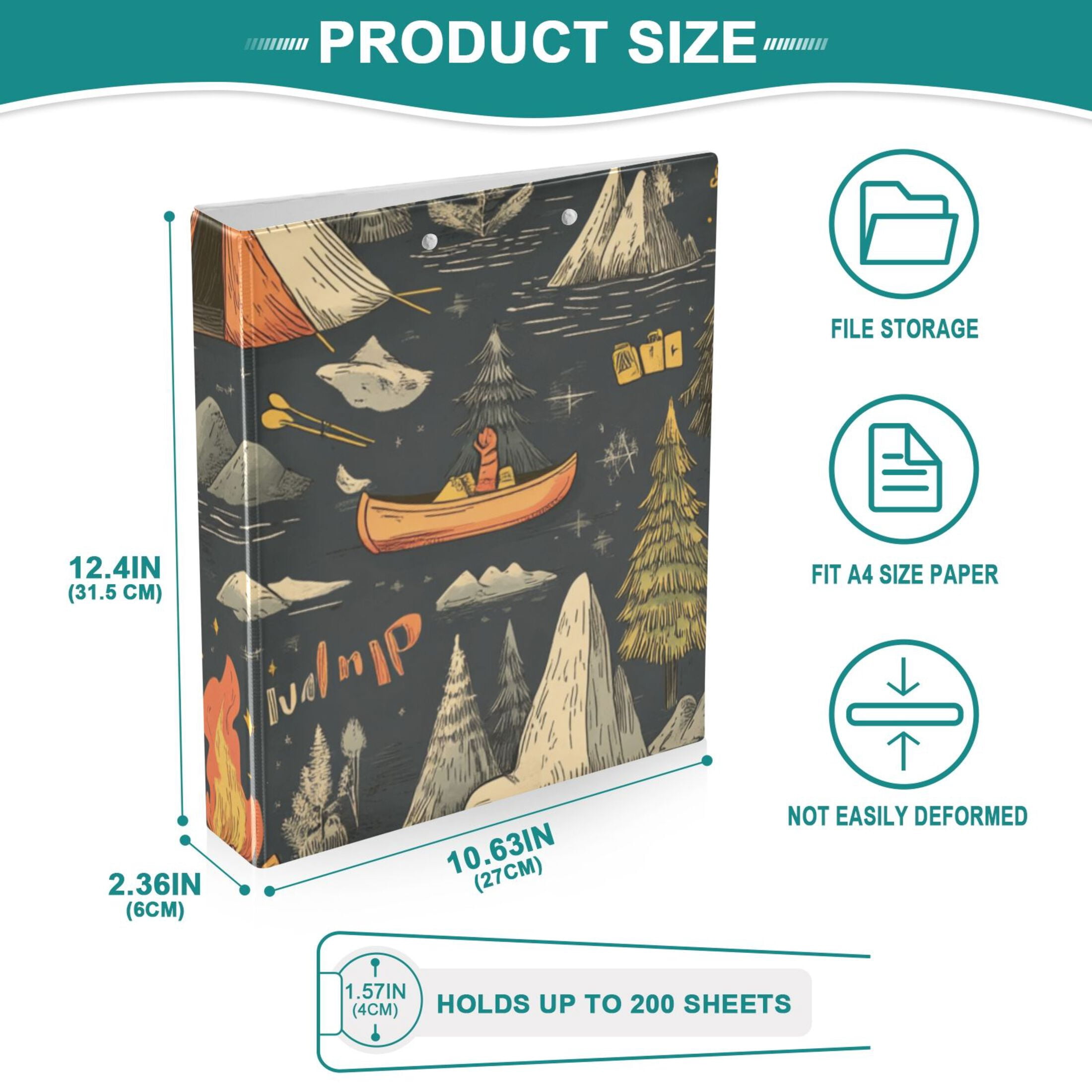 Camps Trees 3 Ring Binders 1.5 inch Hardcover File Folders with Interior Pockets A4 Size Organizer for School Office Hospital Set of 2