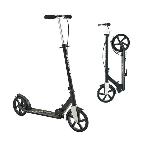 KFFKFF Kick Scooter for Kids Ages 8 , Teens & Adults, 2-Wheel Scooter with Adjustable Handlebar, Sturdy Non-Slip Deck, Foldable Design for Boys & Girls up to 220 lbs, Black and Silver