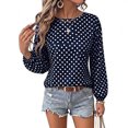 thumbnail image 2 of Women's Polka Dot Sweatshirt Long Sleeve Crewneck Casual Pullover Curved Hem Relaxed Fit Fall Top, 2 of 5