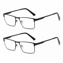 GJX 2 Pairs of Mens Classic Rectangle Reading Glasses  3.75, Metal Black Spring Hinges Classic HD Rimmed Readers 3.75