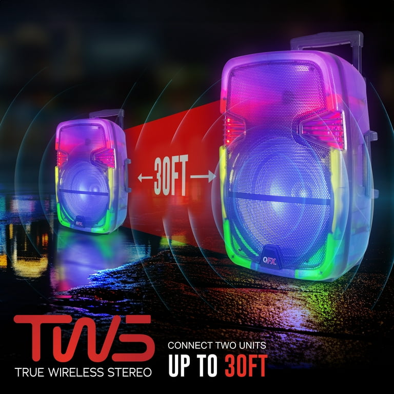 QFX Portable Bluetooth Rechargeable Speaker with Party Lights, TMS