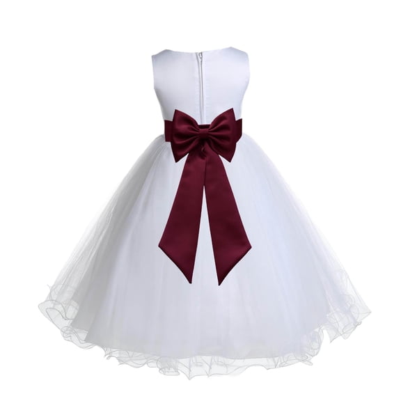 Ekidsbridal White Burgundy Tulle Rattail Edge Flower Girl Dress Christening Formal Evening Gown for Photoshoots 829T 4