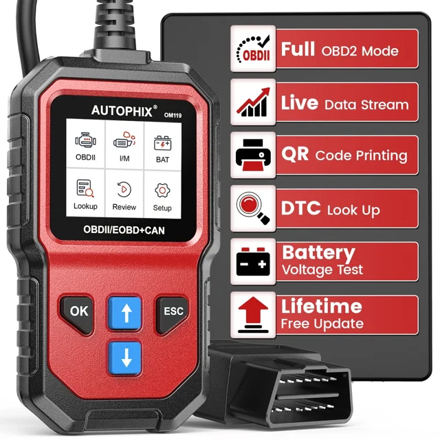 Autophix OM119 OBD2 Scanner, Car Engine Fault Code Reader Professional Diagnostic Scan Tool With Full OBDII Functions