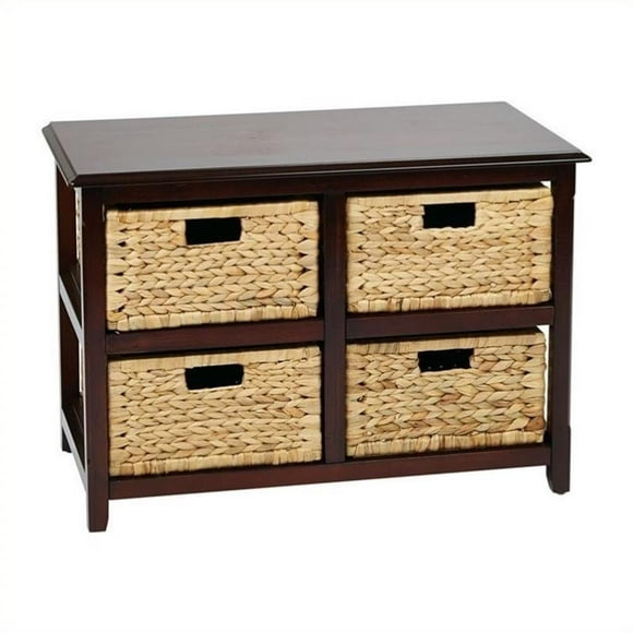 Seabrook Two-Tier Storage Unit With Espresso Wood Finish and Natural Baskets
