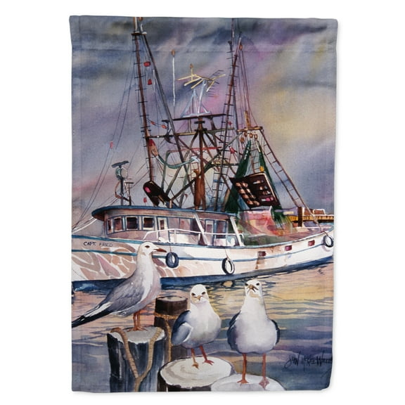 Carolines Treasures JMK1196GF Sea Gulls and shrimp boats Flag Garden Size  Small multicolor
