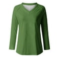 thumbnail image 4 of ATOYSOY Women's V Neck Shirts Fall Loose Basic Tops Trendy Workout Comfy Casual Relaxed Long Sleeve Pullovers Solid Color Blouses Green M, 4 of 4