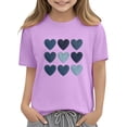 thumbnail image 6 of Girls Valentine Shirt | Kids Cotton Short Sleeve Top with Denim Heart Print | Purple Casual Tee for Girls 4-10 Years,Size 3 T, 6 of 9