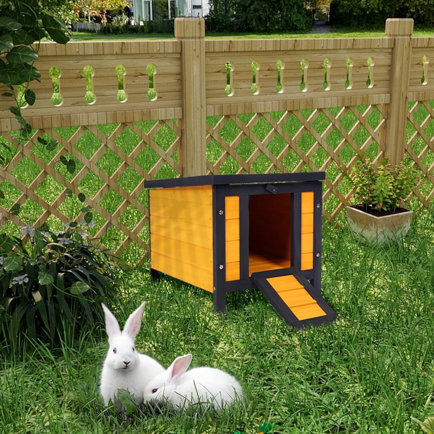 Outdoor Cat House Weatherproof, Rabbit Hutch & Indoor Bunny Cage, Wooden Shelter for Feral Cats, Rabbits, Chickens & Small Animals