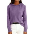 thumbnail image 2 of Women's Fashion Long Sleeve Solid Color Pullover Hooded Knitted Sweater, Comfortable and Warm, Perfect for Outdoor Activities and Winter Sports,Purple,XL, 2 of 5