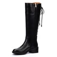 thumbnail image 3 of FSJ Women Lace Up Back Knee High Fashion Boots Round Toe Side Zipper Low Chunky Heels Tie Riding Booties Shoes Size 7.5 Black, 3 of 4