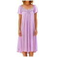 thumbnail image 5 of HomeGardon Nightgowns for Women,Summer Dresses Women's Solid Color Short-sleeved Loose Ice Silk Lace Home Dress Nightdress, 5 of 6