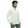 thumbnail image 2 of Atasi Kurta Court Ethnique pour Homme Blanc Cassé Col Mandarin Chemise en Coton-Xx-Grand, 2 of 6