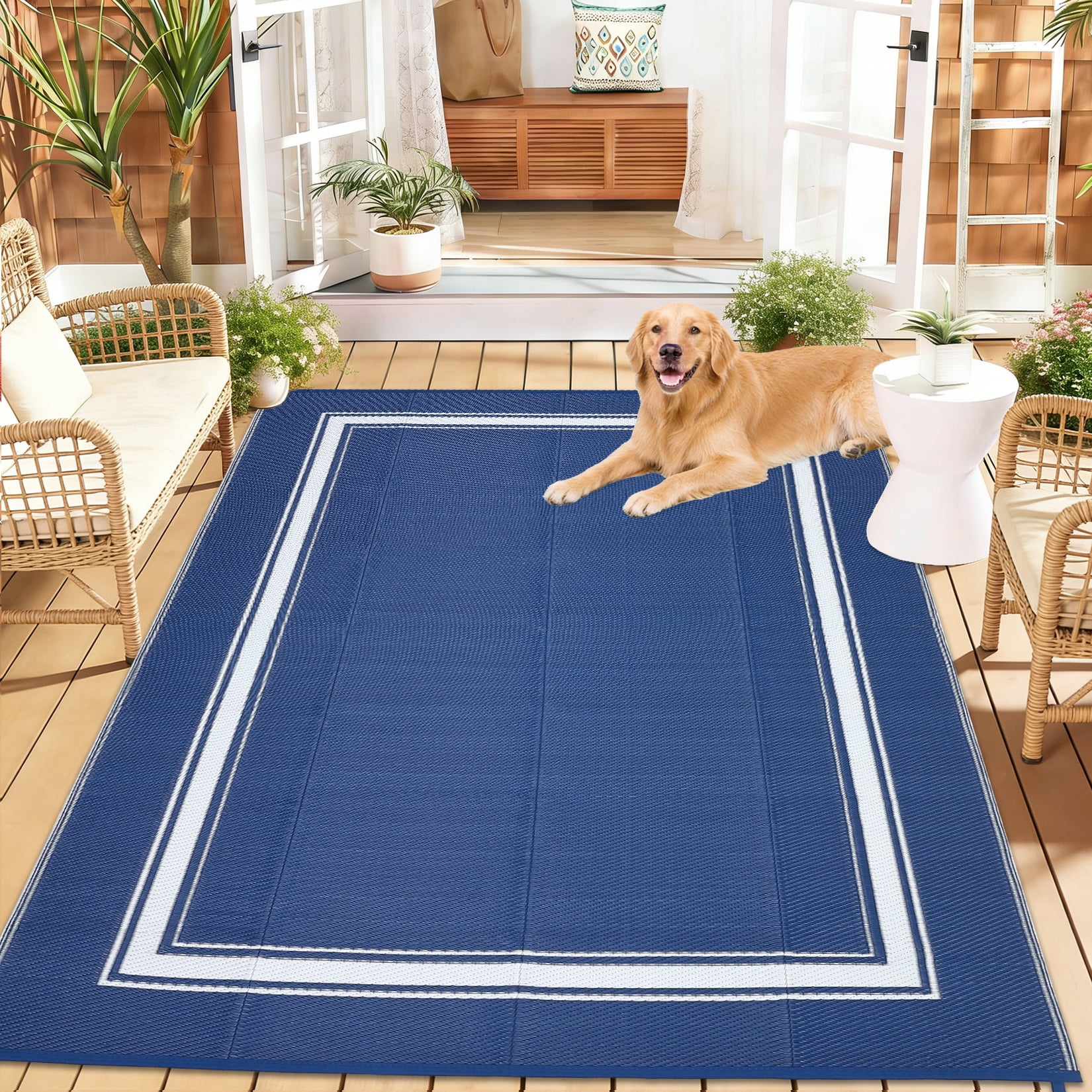 Outdoor Plastic Straw Rug 8x10 Waterproof Reversible Bordered Minimalist Patio Rug Indoor Outdoor Carpet with 4 Stakes and Storage Bag Outdoor Mat RV Mat for Deck Backyard Patio RV Camping Beach