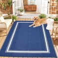 thumbnail image 3 of Gavee 8'x10' Waterproof Outdoor Rug, Reversible Patio Area Rug Indoor Outdoor Carpet, Plastic Modern Geometric Carpet for RV Camping Deck Balcony Porch Picnic, Dark Blue and White, 3 of 8