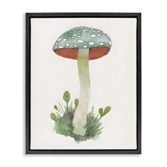 Stupell Industries Cottage Spotted Watercolor Mushroom Black Floating Frame Canvas Art, 17 x 21, by Petals Prints Design