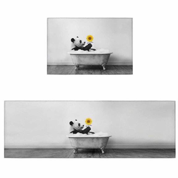 Kitchen Rugs and Mats 2 Pieces Panda Giraffe Shower on Bathtub Runner Rug Sets Sunflower Funny Animal Soft Comfort Kitchen Mats for Floor Absorbent Area Rugs Carpet Non Slip Cushioned Doormat