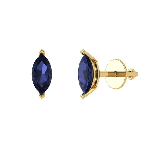 1 ct Screw-Back Stud Earrings for Women | 8x4mm Marquise Cut Simulated Blue Sapphire | 18K Yellow Gold