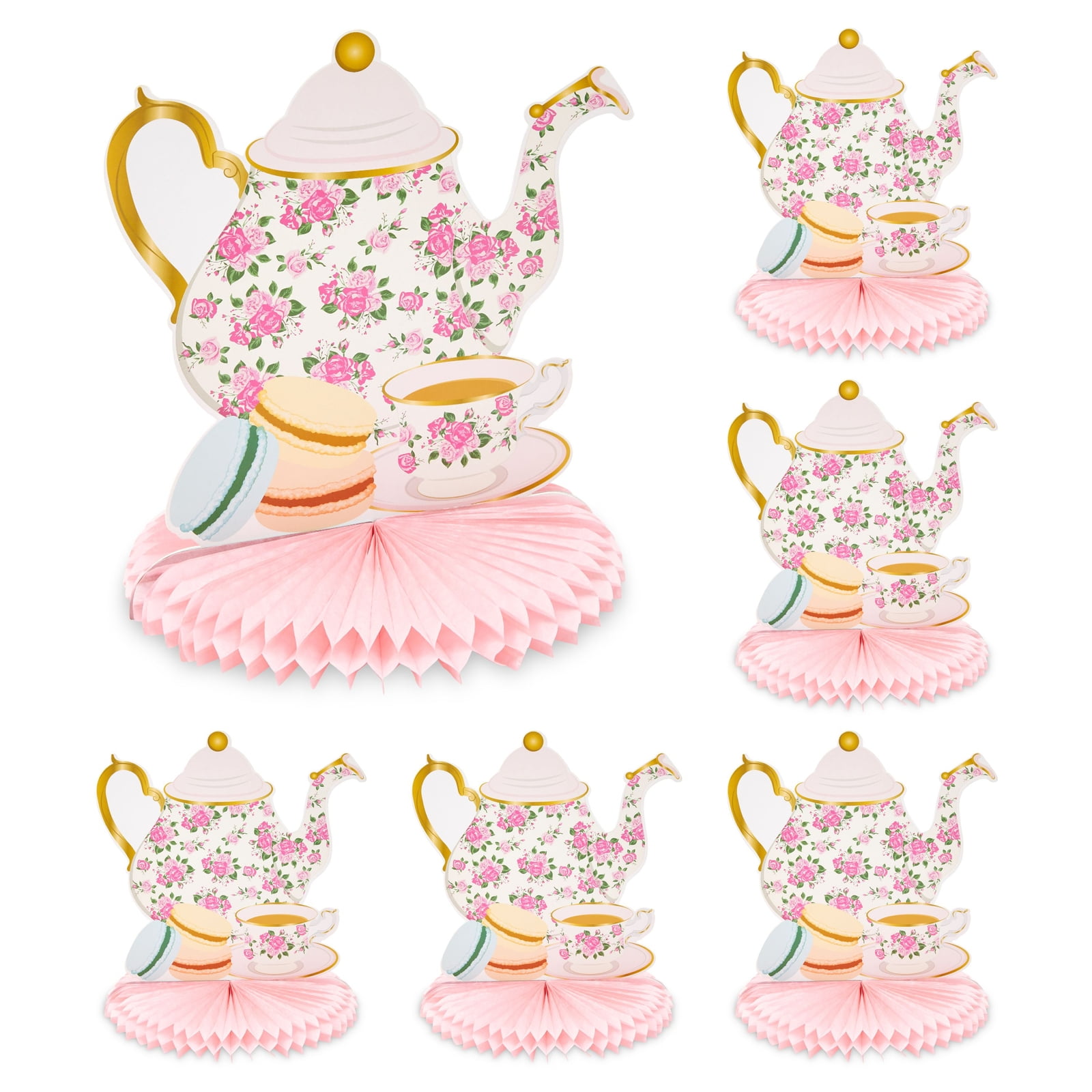 6 Pack Floral Teapot Decorations for Kids Birthday, Garden