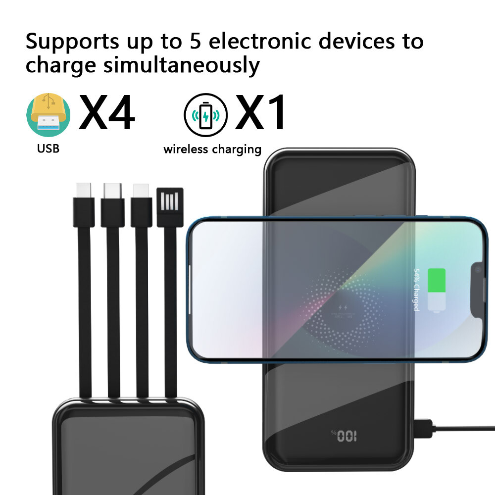 4 USB Power Bank, Ultra High Capacity Wireless Power Bank Fast Charging External Battery with Battery LCD Display