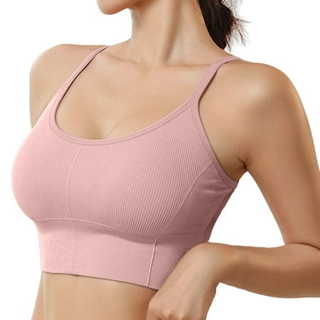 

Fsqjgq Rib Knit Sports Bra for Women Wireless Seamless Fitness Running Yoga Bras Solid Push up Small Chest Gathered Brassiere Underwear Rose Gold L