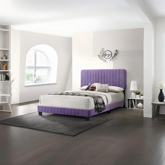 Queen Bed in Striking Purple for a Contemporary Bedroom Setup